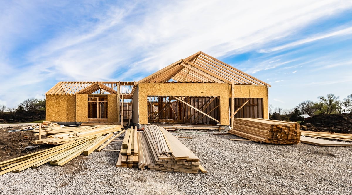 New home under construction in small town
