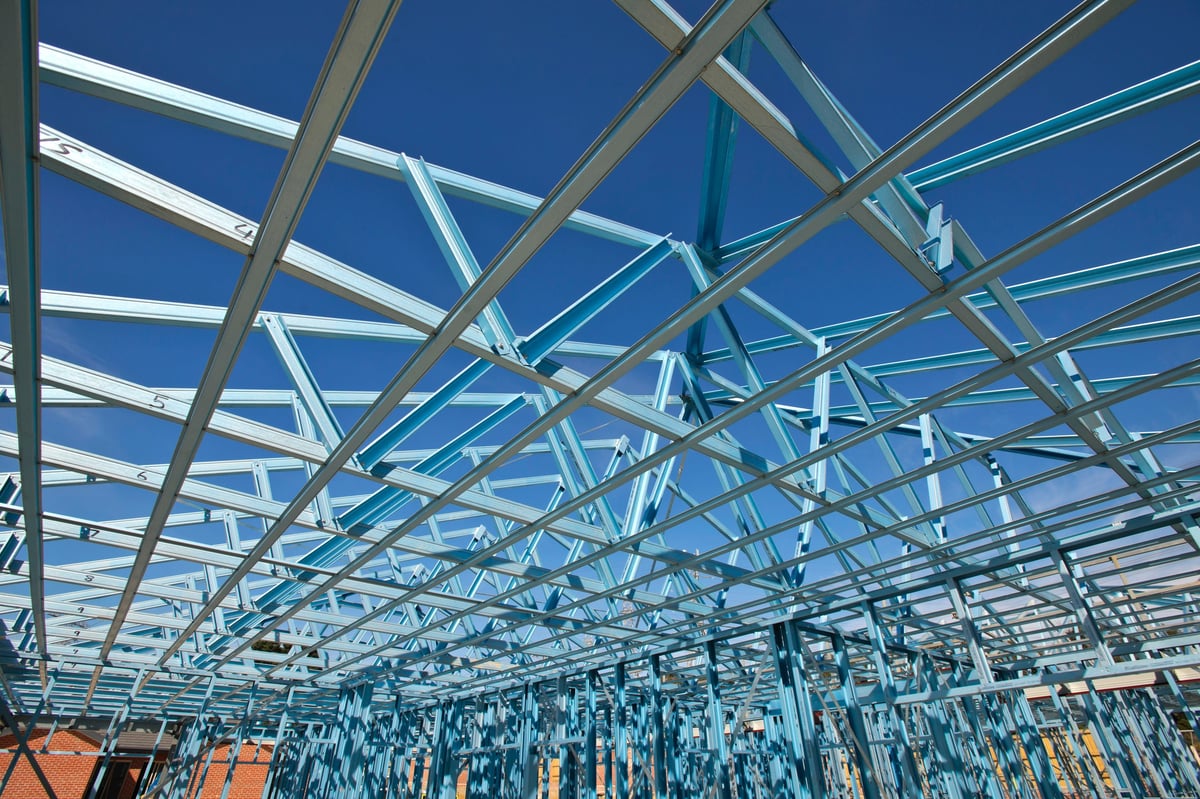 Commercial steel building frame construction