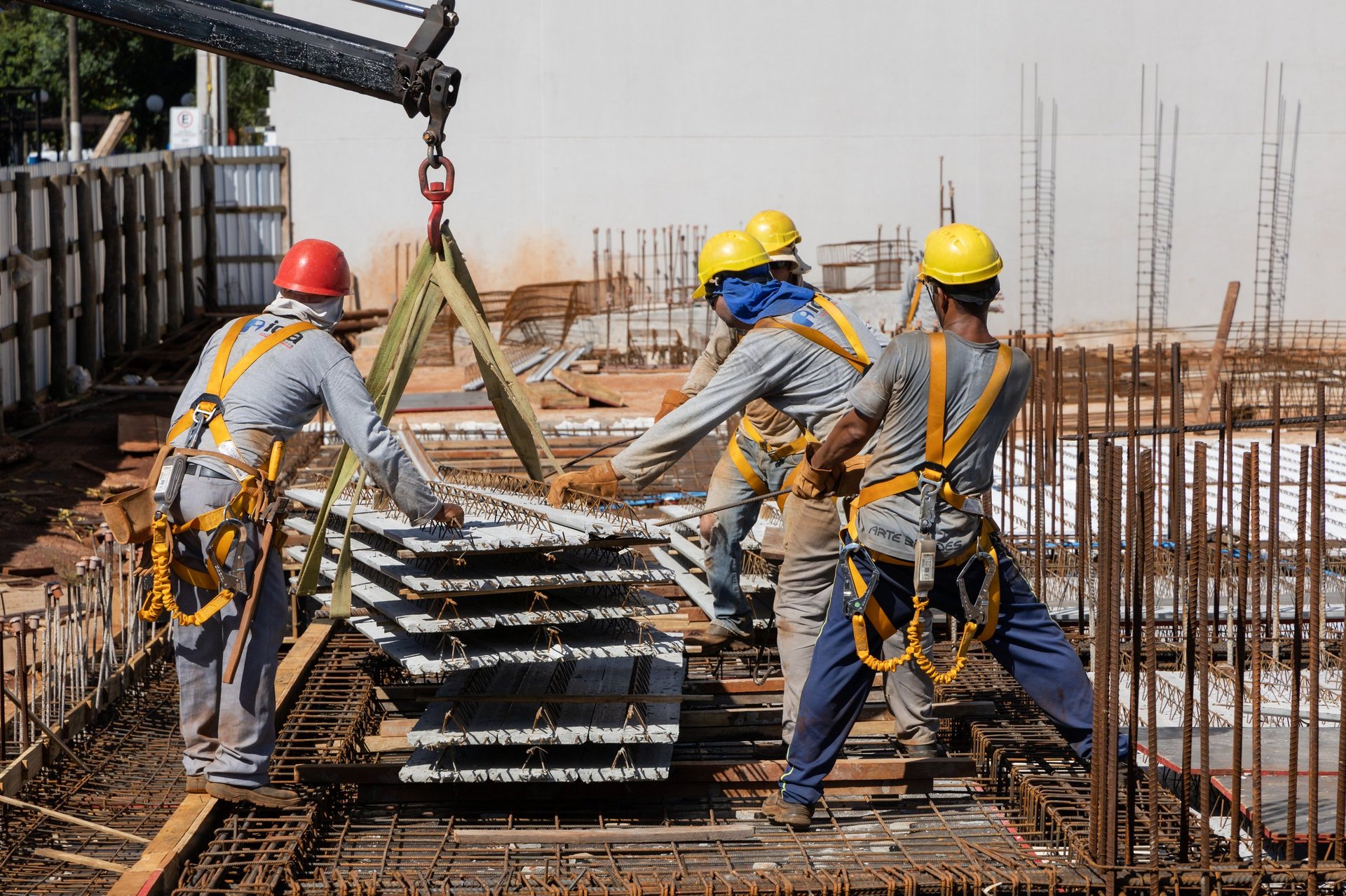 Construction workers building homes