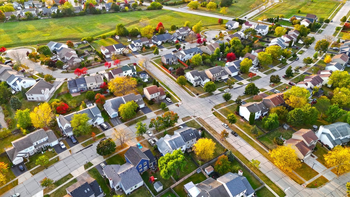 Suburban neighborhood aerial view